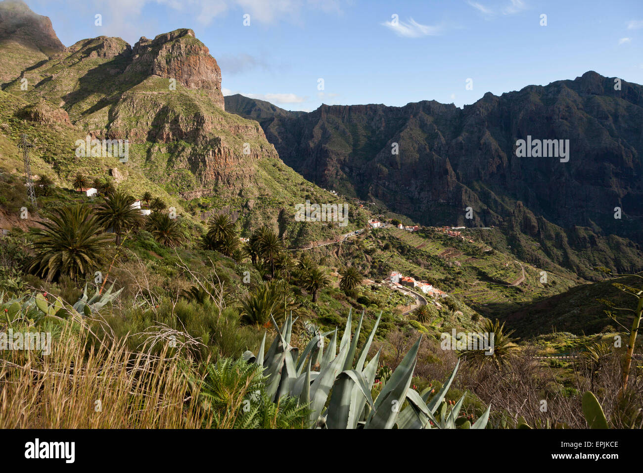 Masca Schlucht und Dorf, Teno-Gebirge, Teneriffa, Kanarische Inseln, Spanien, Europa Stockfoto