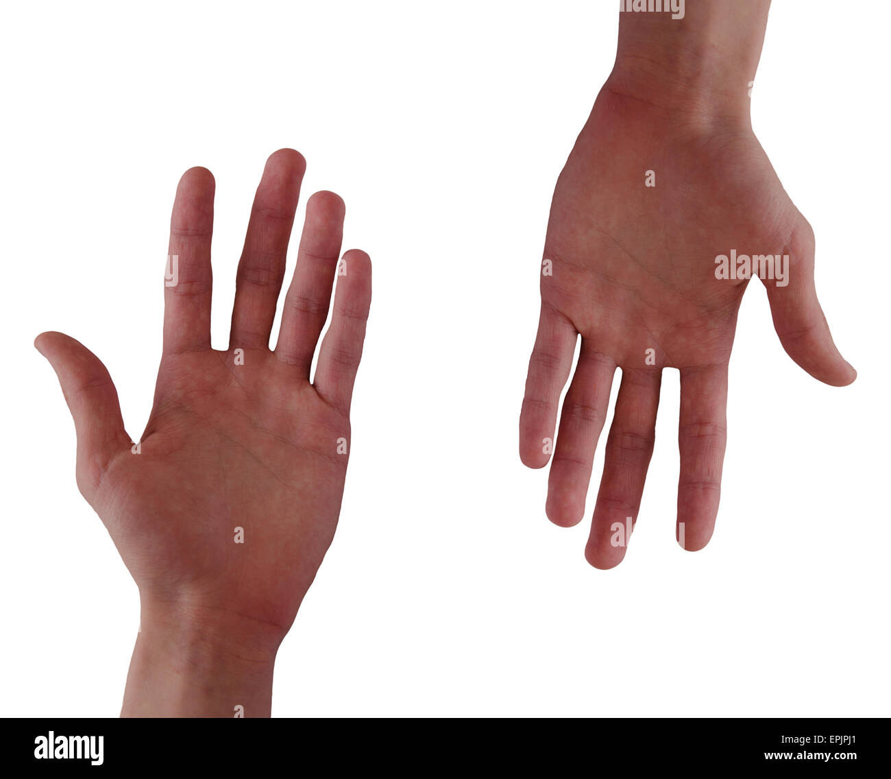 Menschliche Hände auf dem weißen Hintergrund isoliert Stockfoto