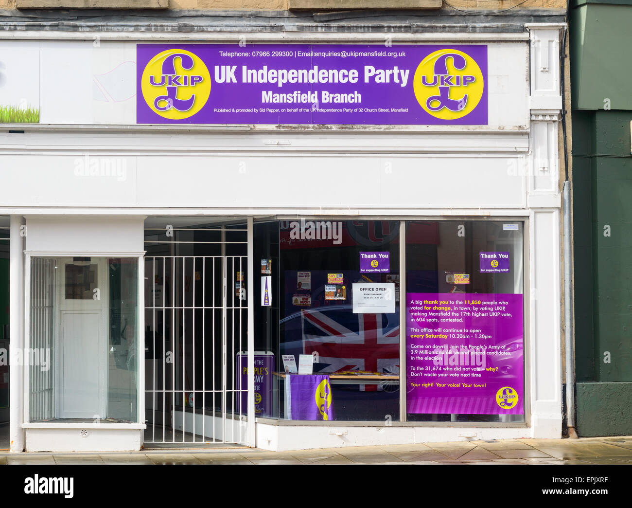 Das Mansfield Zweig der britischen politischen Partei UKIP-UK Independence Party. 2015. Stockfoto
