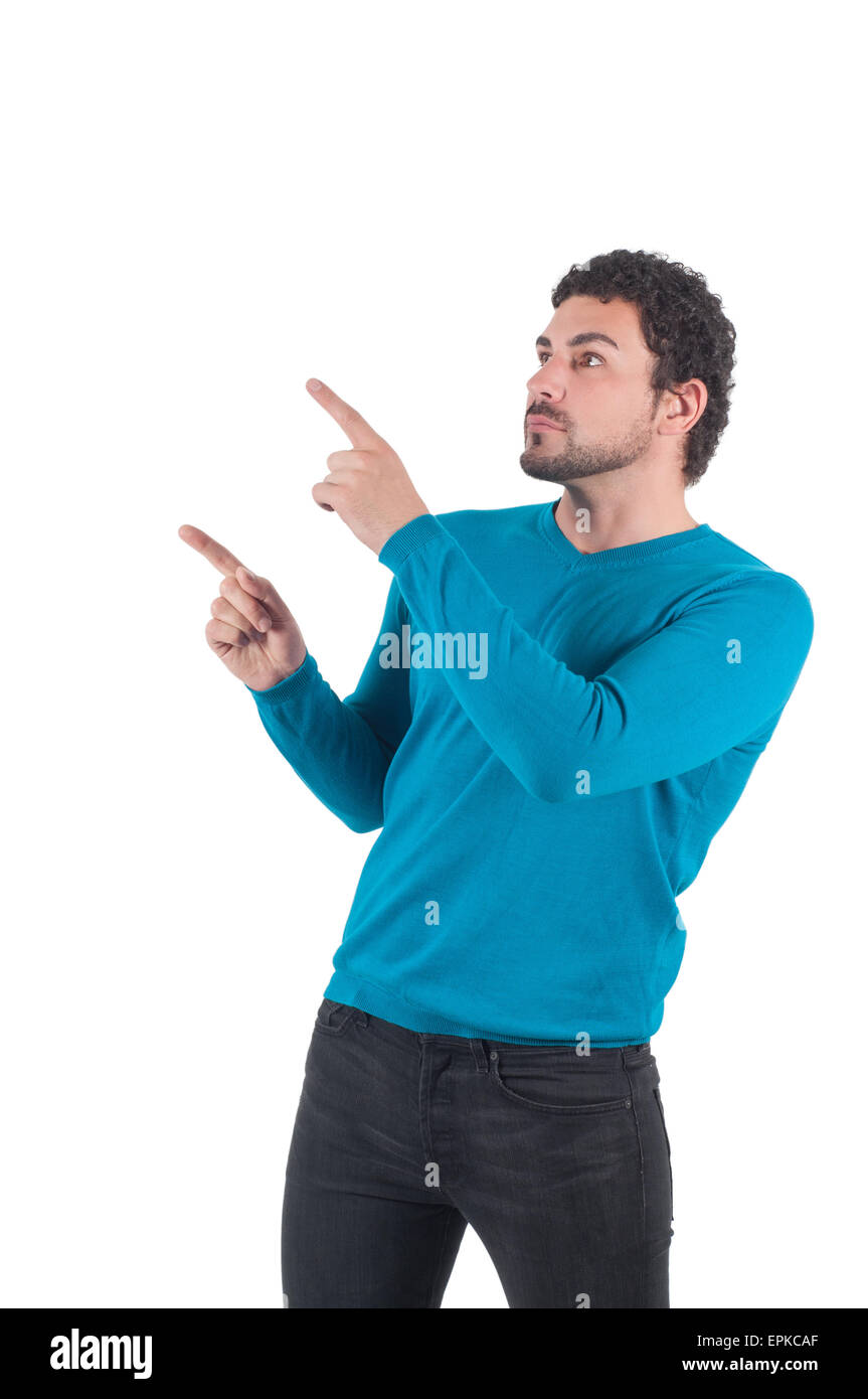 Mann in blau auf irgendwo Stockfoto