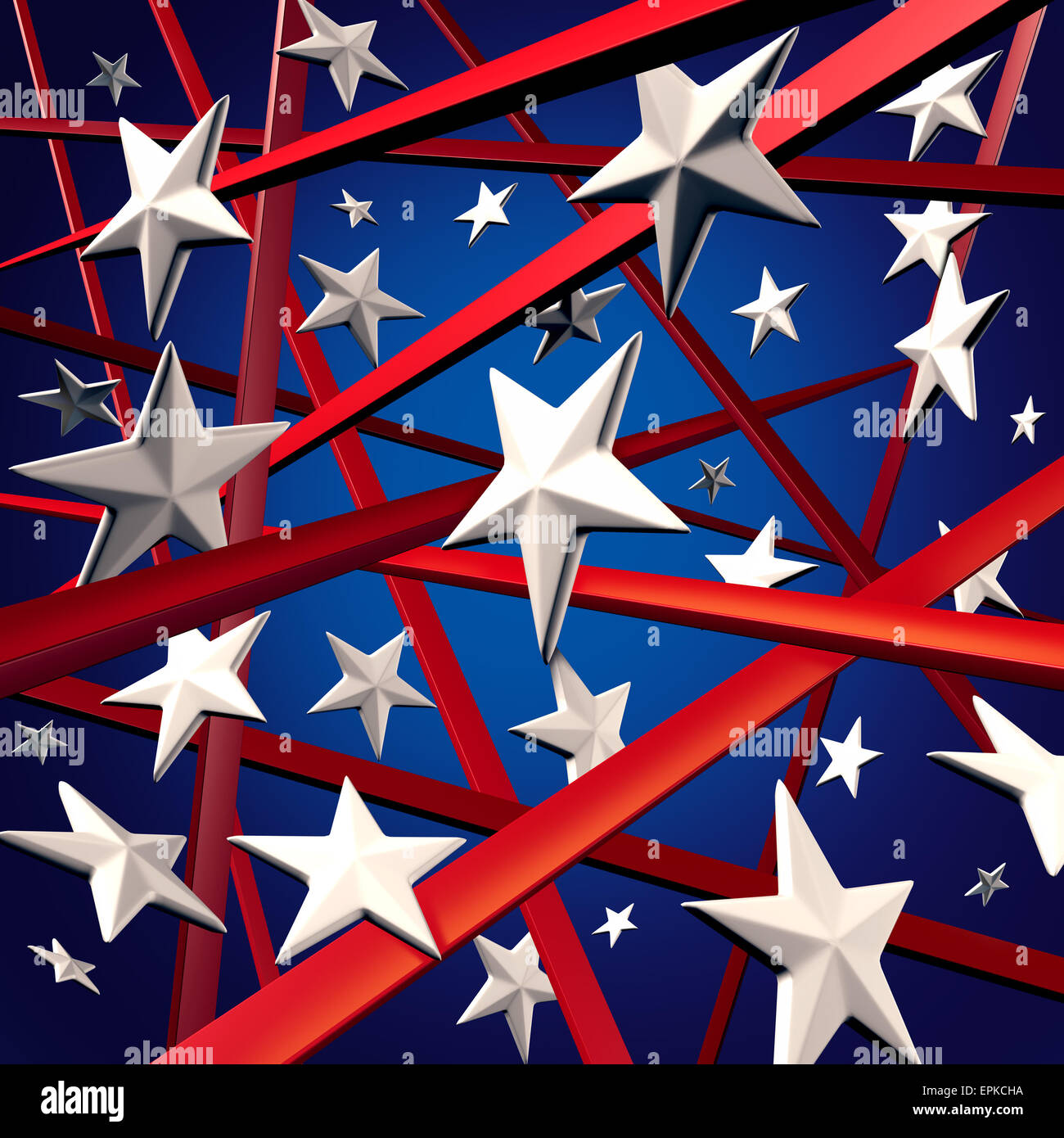 Amerikanischen Stars und Stripes und USA drei Dimenaional Flagge Hintergrund Design-Element mit roten weißen und blauen Farben feiert vierten Juli und Wahlzeit. Stockfoto