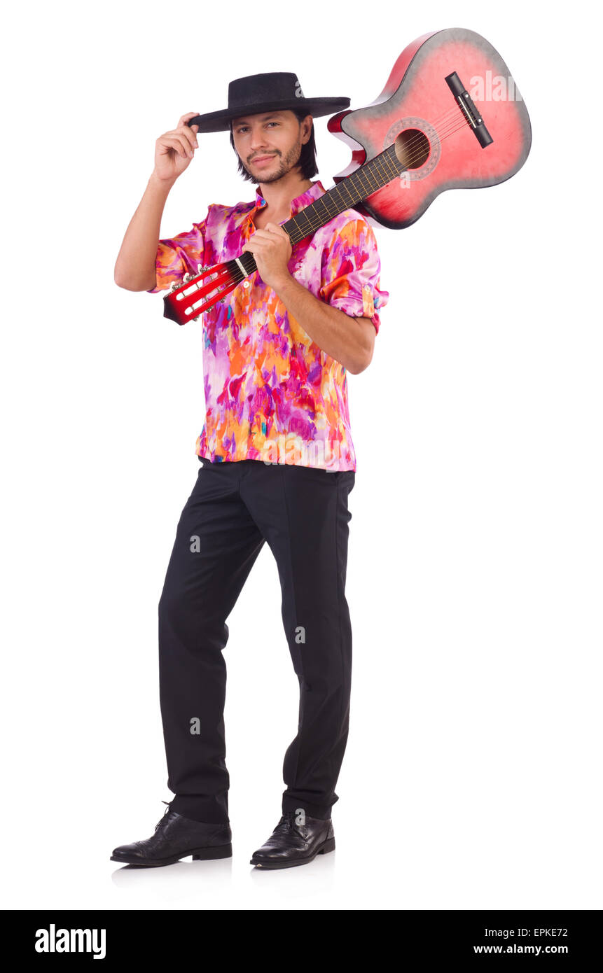 Mann trägt Sombrero mit Gitarre Stockfoto