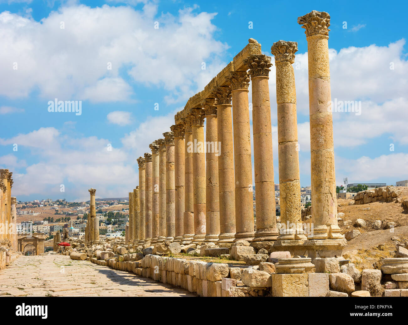 Die Cardo Maximus-Straße in Jerash Ruinen Jordan Stockfoto