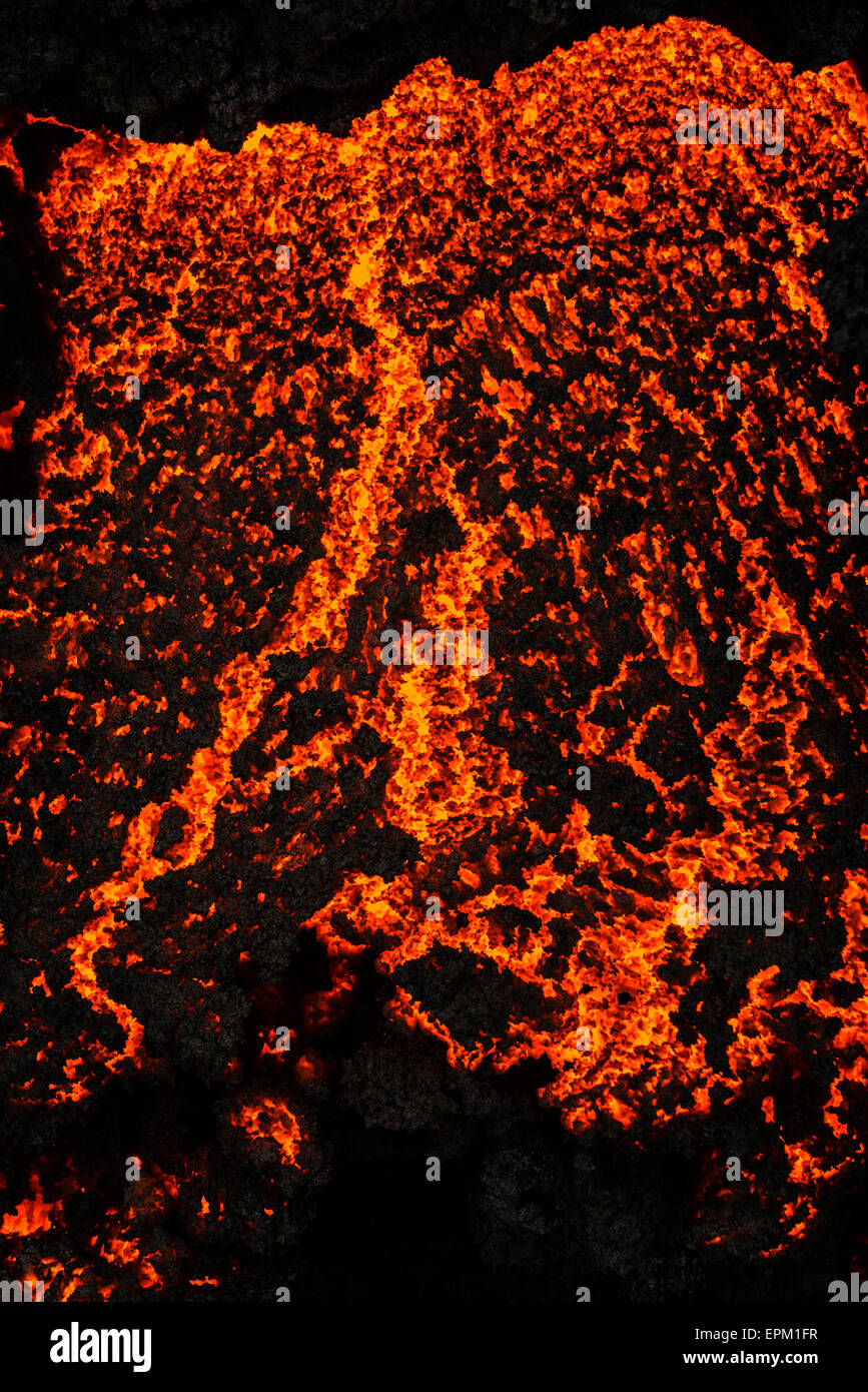 Glühende Lava Flow, Holuhraun Fissure Eruption, Vulkan Bardarbunga, Island Stockfoto