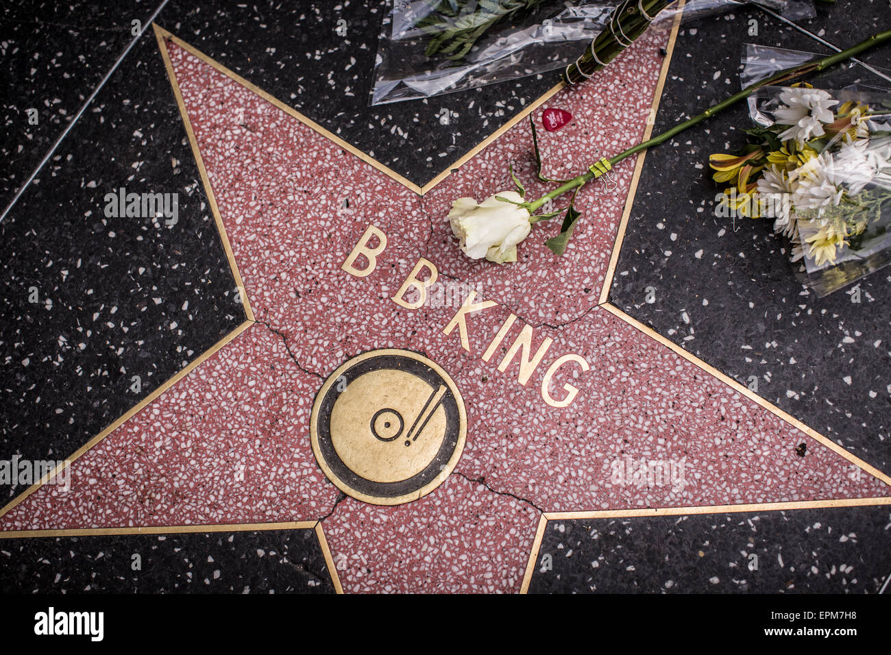 B.b. King-Stern auf dem Hollywood Walk of Fame am Tag nach der legendären Blues-Musiker in seinem Haus in Las Vegas gestorben. Stockfoto