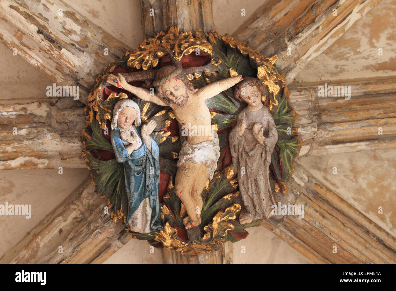 Miserikordie, dekorative Gesicht auf hohe Decke, hohe Kirche, Kathedrale von Norwich, Norfolk, Großbritannien Stockfoto