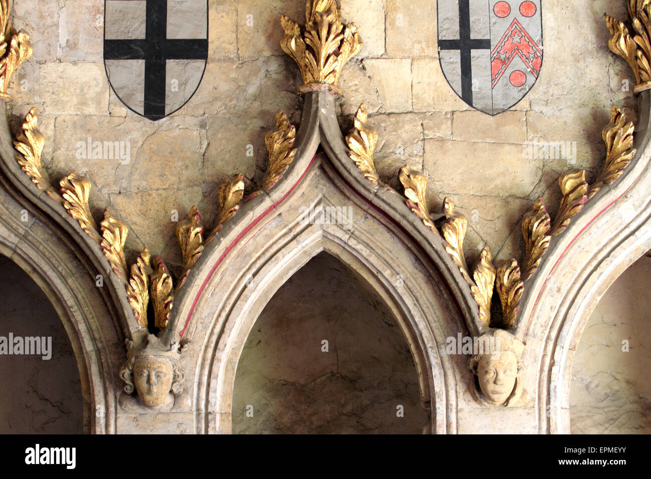 vergoldeten Blatt dekorativ, Kathedrale von Norwich, Norfolk, Großbritannien Stockfoto