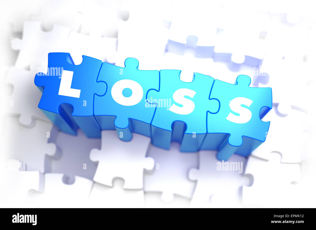 Verlust - Rätsel Text auf blau auf weißem Hintergrund. 3D Render. Stockfoto