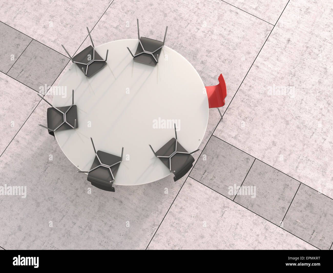 Konferenztisch von oben, 3D-Rendering Runden anzeigen Stockfoto