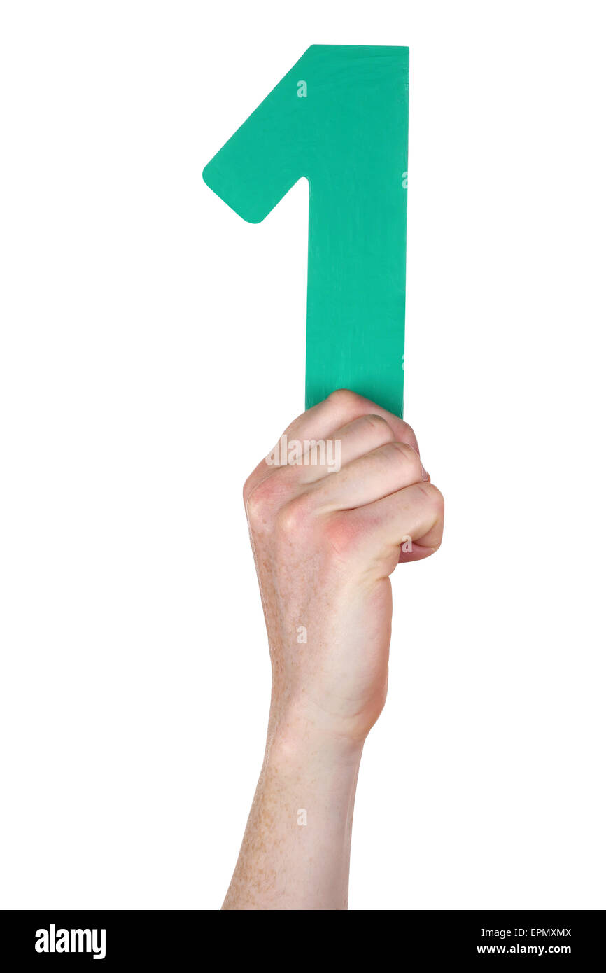Hand, die Nummer 1 auf einem weißen Hintergrund isoliert Stockfoto