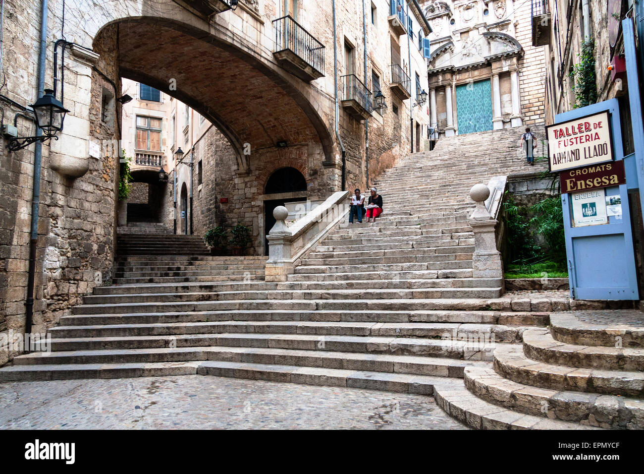 Malerische alte jüdische Viertel, Girona, Katalonien, Spanien, Europa Stockfoto
