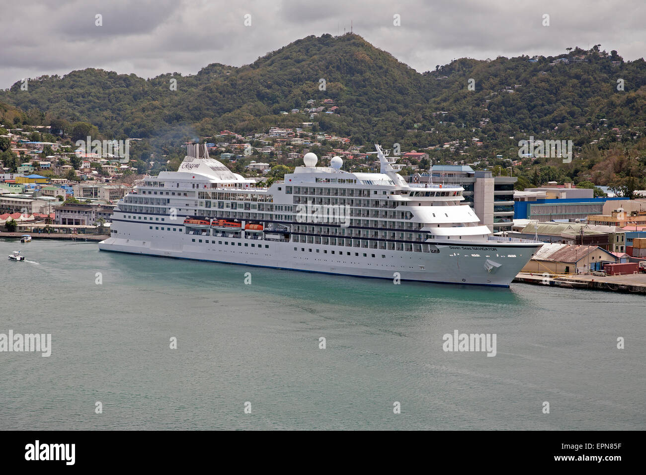 Seven Seas Navigator Kreuzfahrtschiff angedockt in St. Lucia Stockfoto