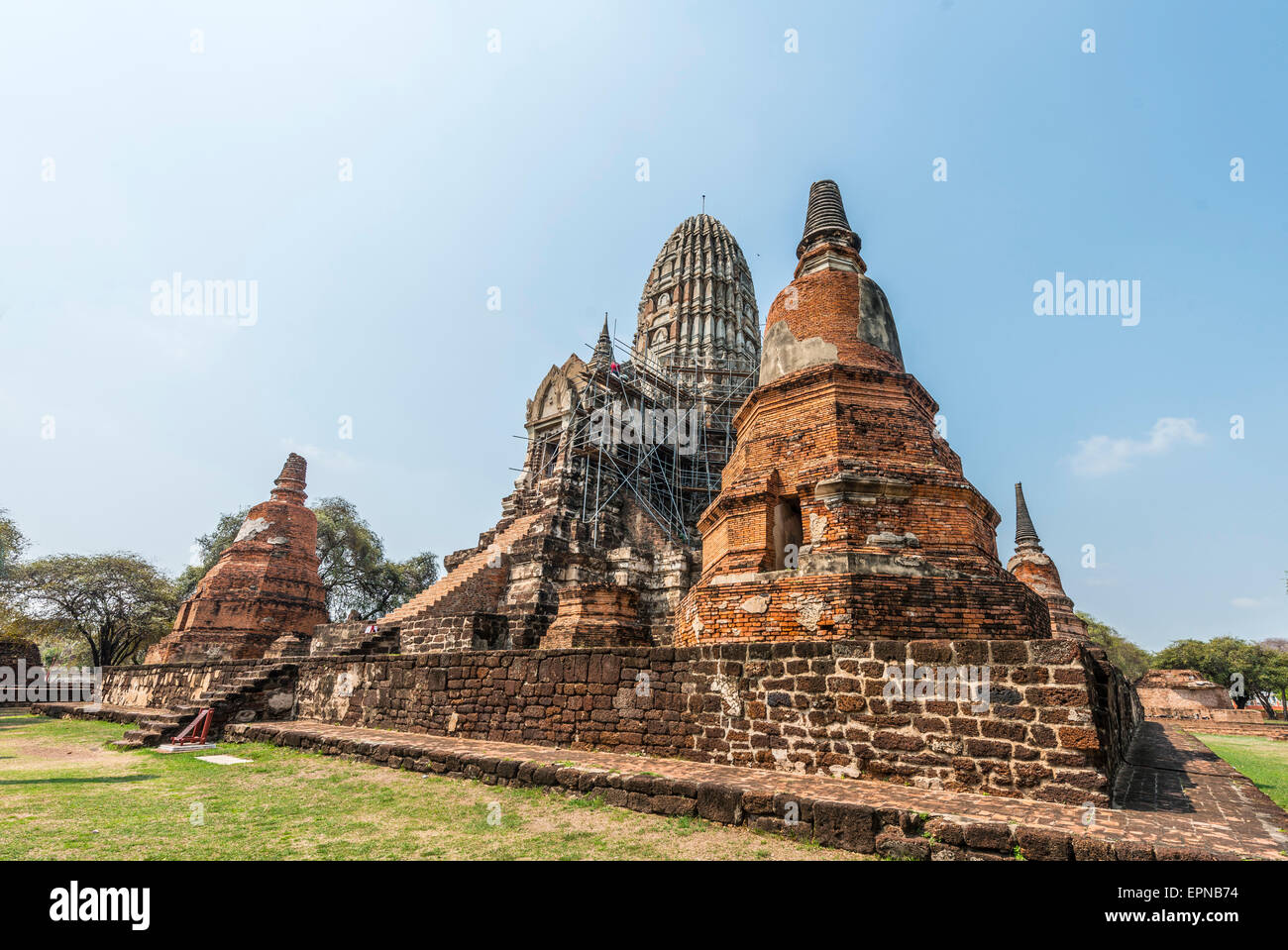 Tempel in der Restaurierung, Wat Racha Burana, Ayutthaya, Chang Wat Phra Nakhon Si Ayutthaya, Thailand Stockfoto