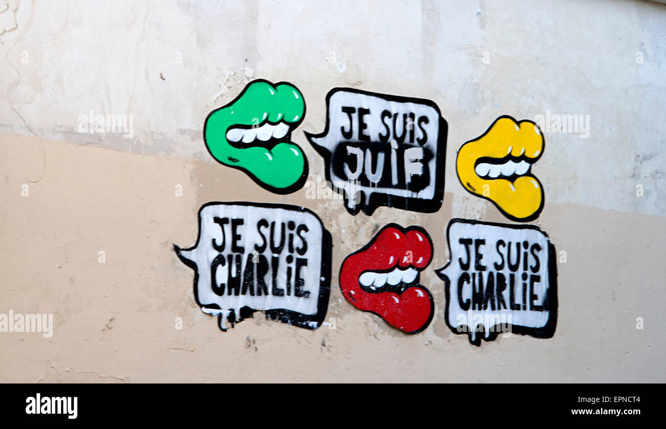 Je Suis Charlie Hebdo Slogan auf einer Wand in Paris. Frankreich. Stockfoto