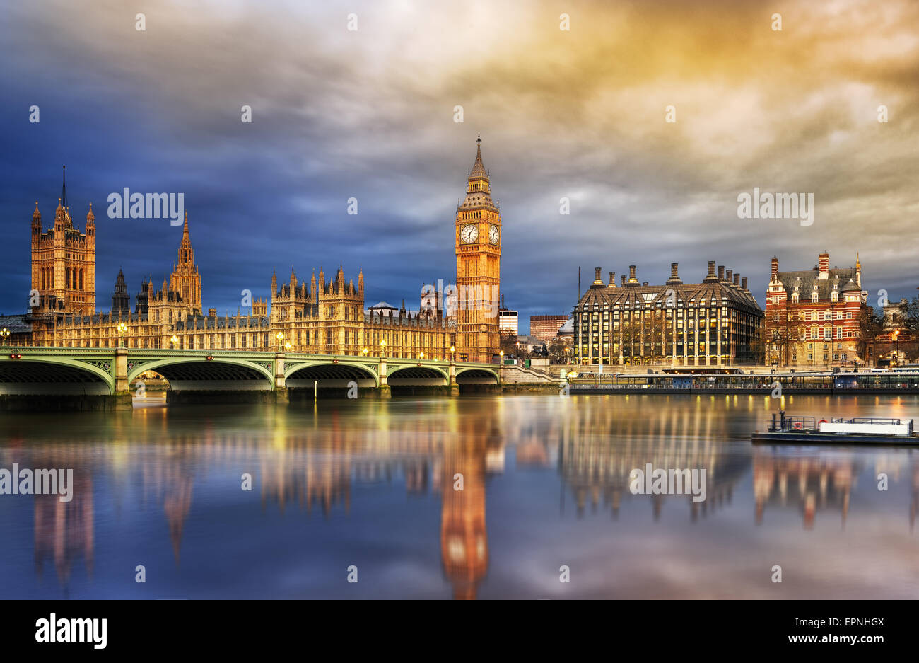 Big Ben und die Houses of Parlament in der Abenddämmerung, London, UK Stockfoto