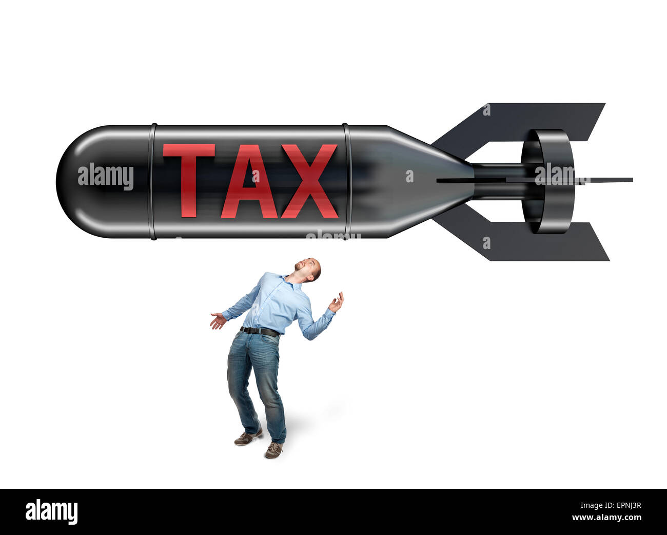 Geschäftsmann und riesigen Steuer Bombe Stockfoto