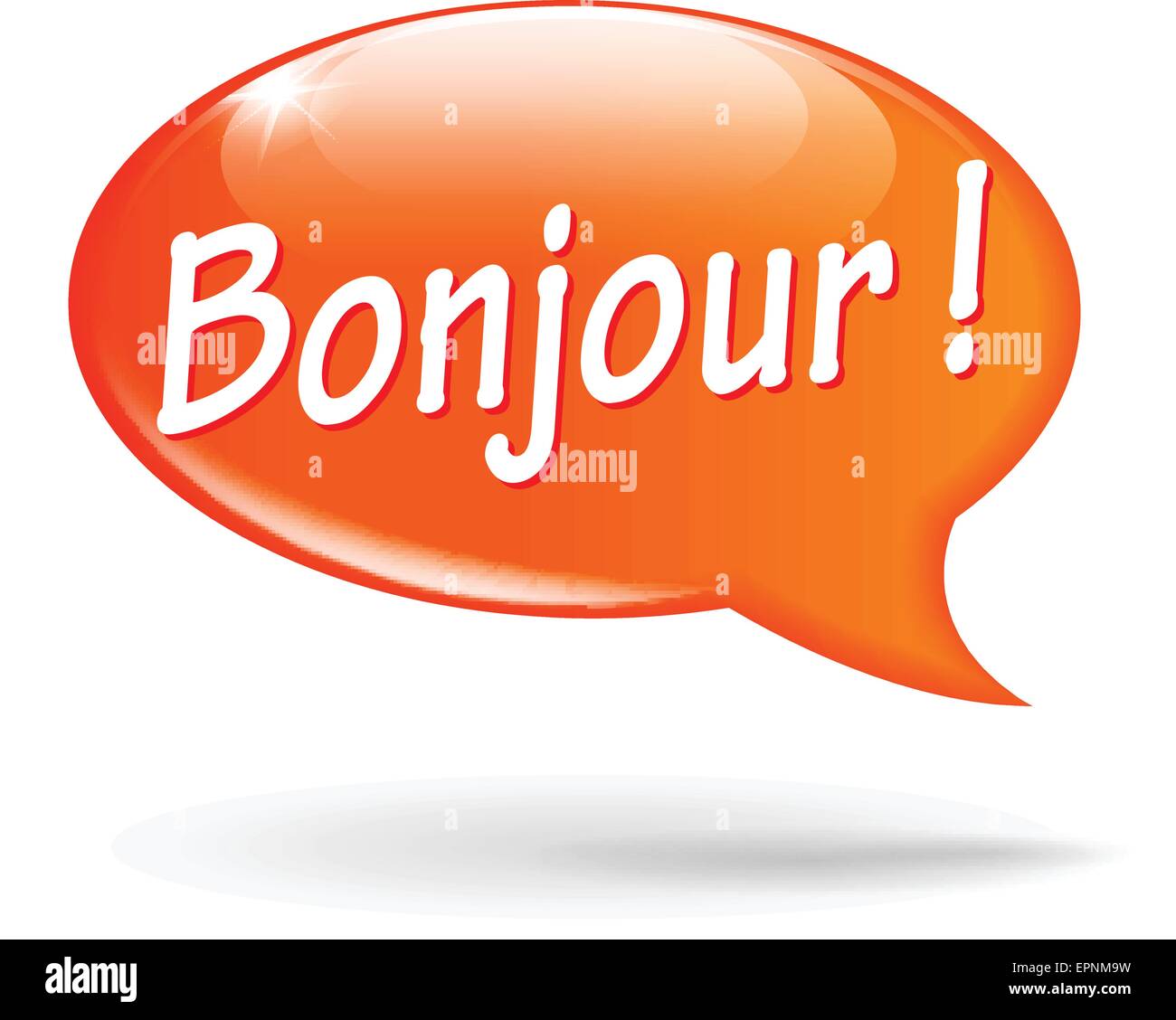 Französische Übersetzung für Hallo orange Sprechblase Stock Vektor