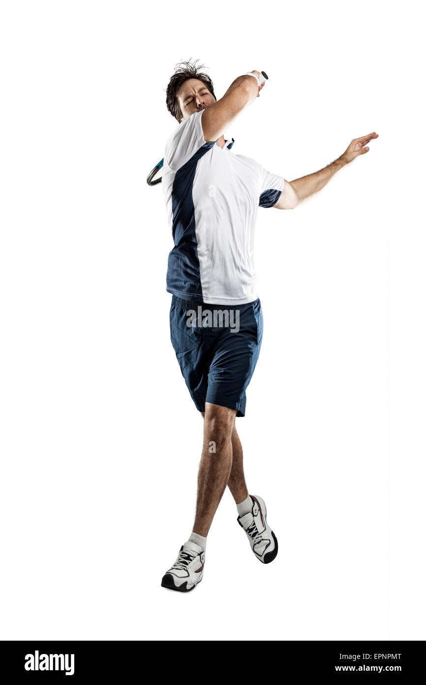 Tennisspieler auf weißem Hintergrund. Stockfoto
