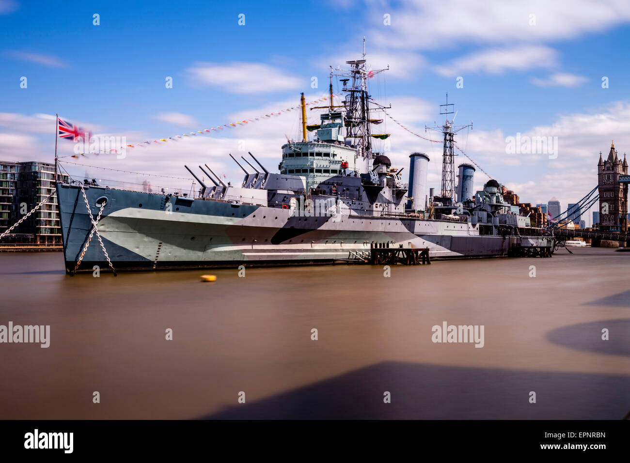 HMS Belfast, Themse, London, England Stockfoto