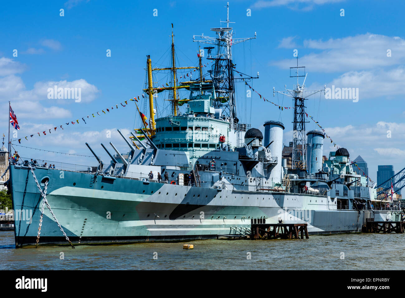 HMS Belfast, Themse, London, England Stockfoto