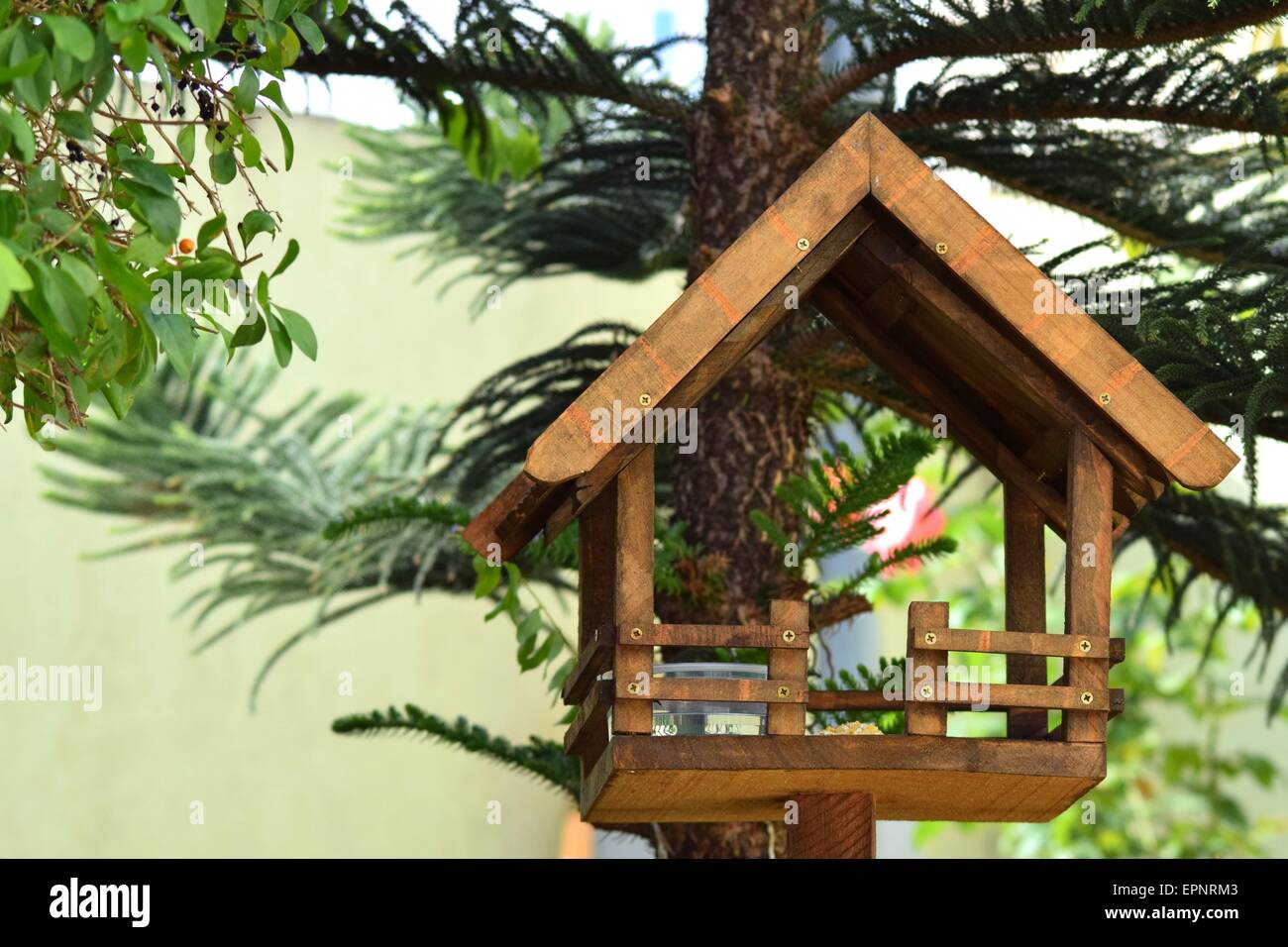 Ein Vogelhaus im Garten Stockfoto