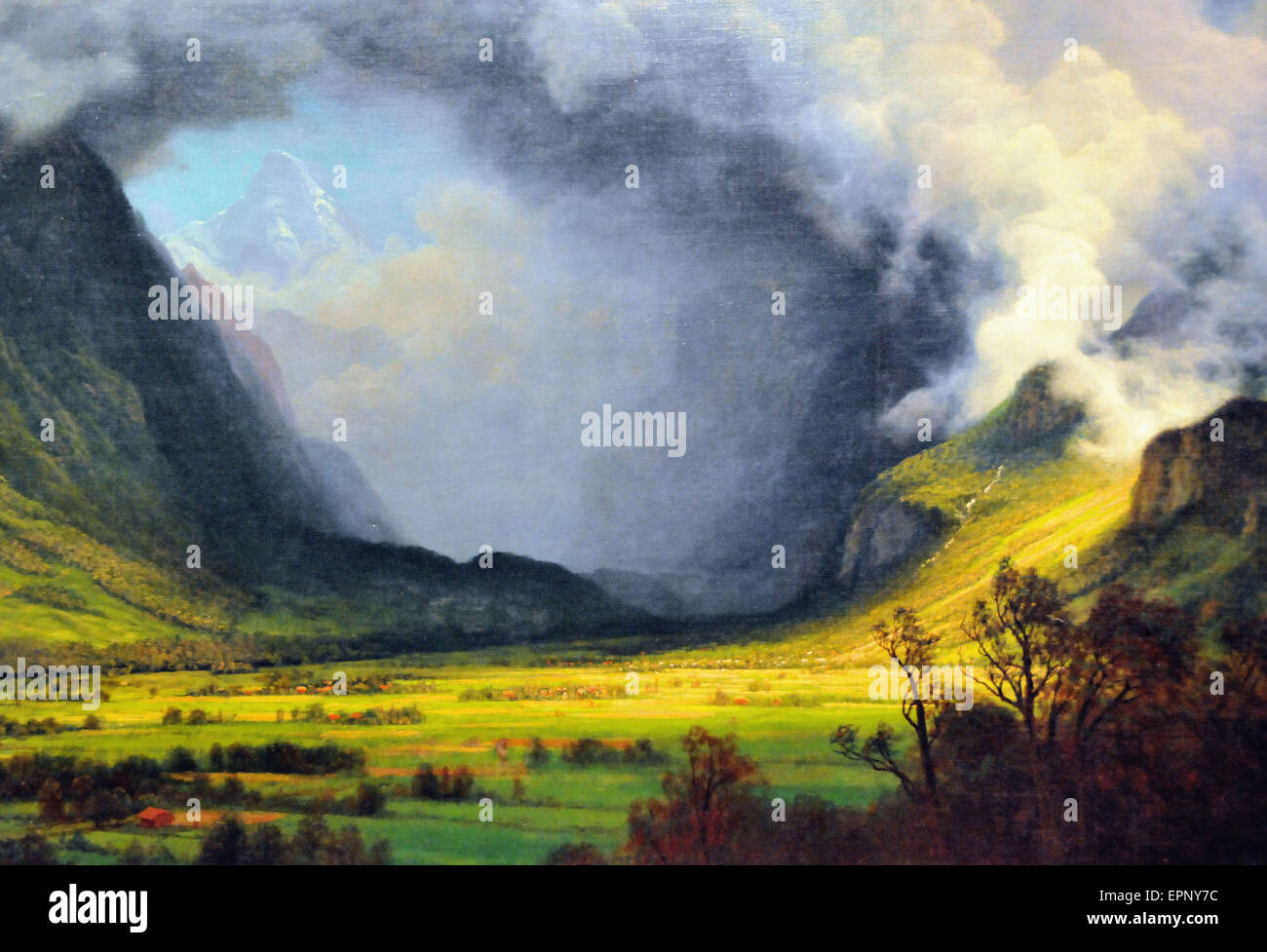 Albert Bierstadt Sturm in den Bergen Stockfoto