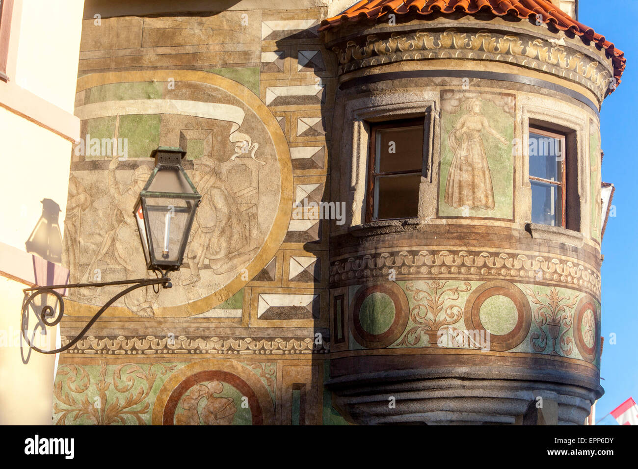 Telc, Tschechische Republik, UNESCO-Kulturerbe-Stadt, Hauptplatz, Fassade Stadthäuser Stockfoto