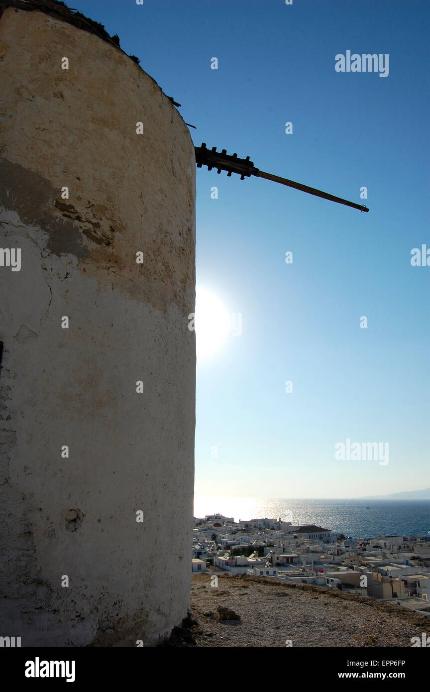Windmühle auf der Insel Mykonos, die Kykladen, Griechenland Stockfoto