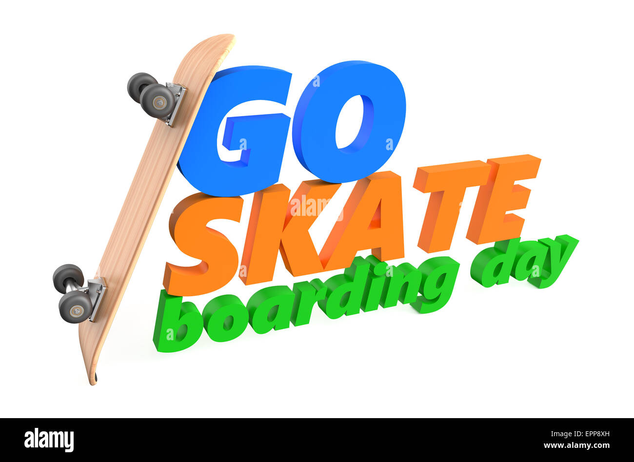 Go skateboarding Day Konzept isoliert auf weißem Hintergrund Stockfoto