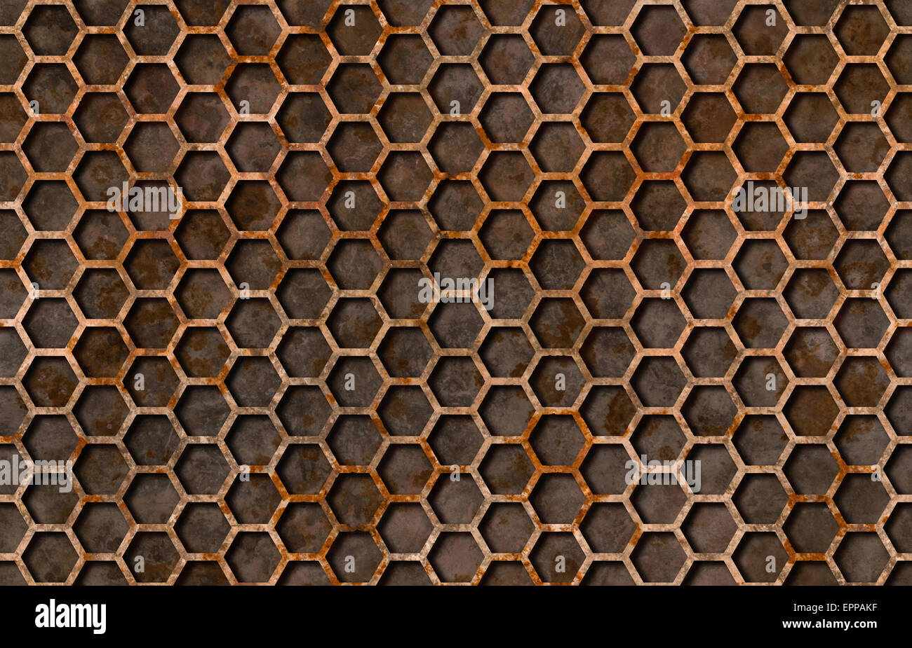 Rostige Sechseck-Muster Rost Textur Hintergrund nahtlos aneinander Stockfoto