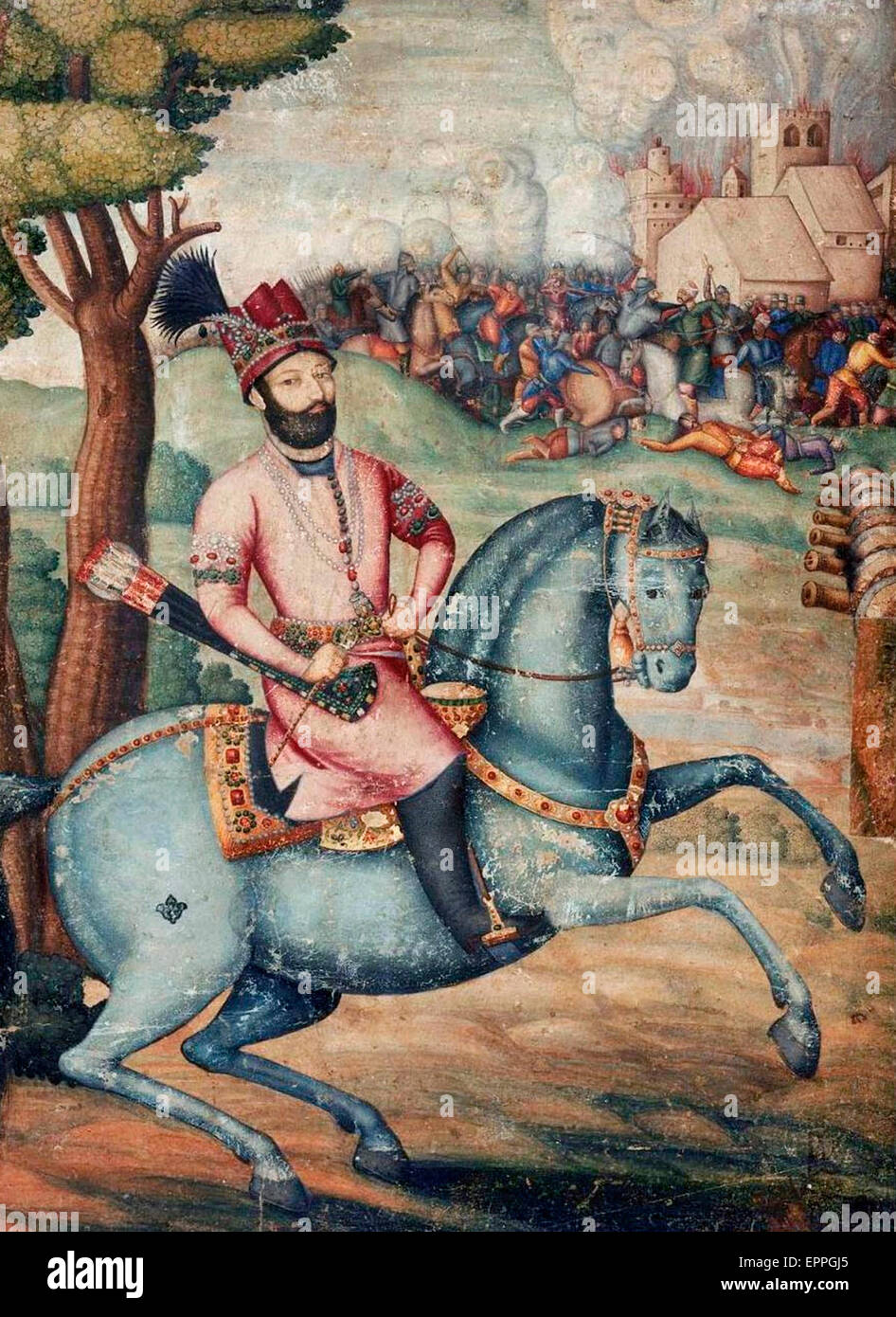 Nadir Schah an der Plünderung der Delhi - Kampfszene mit Nader Shah auf dem Pferderücken 1739 Stockfoto