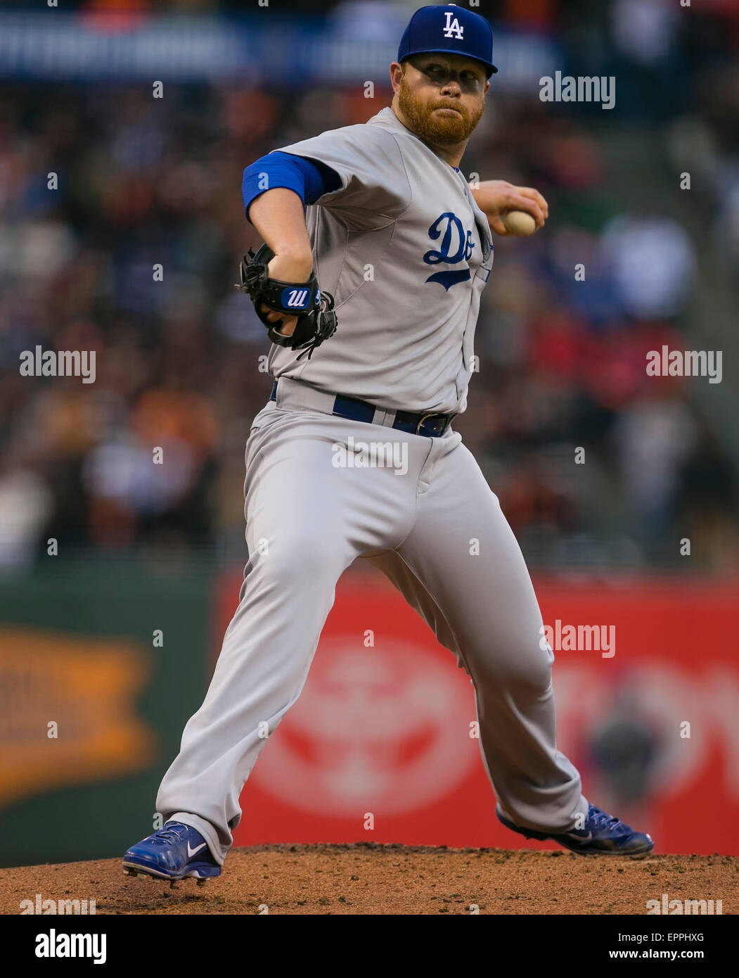 San Francisco CA. 20. Mai 2015. Los Angeles Schwindler Krug Brett Anderson (35) in Aktion während der MLB-Baseball-Spiel zwischen den Los Angeles Dodgers und den San Francisco Giants im AT&T Park in San Francisco CA ab. Die Teams sind gebundene 0: 0 im 5. Inning. Damon Tarver/Cal-Sport-Medien-Credit: Cal Sport Media/Alamy Live-Nachrichten Stockfoto