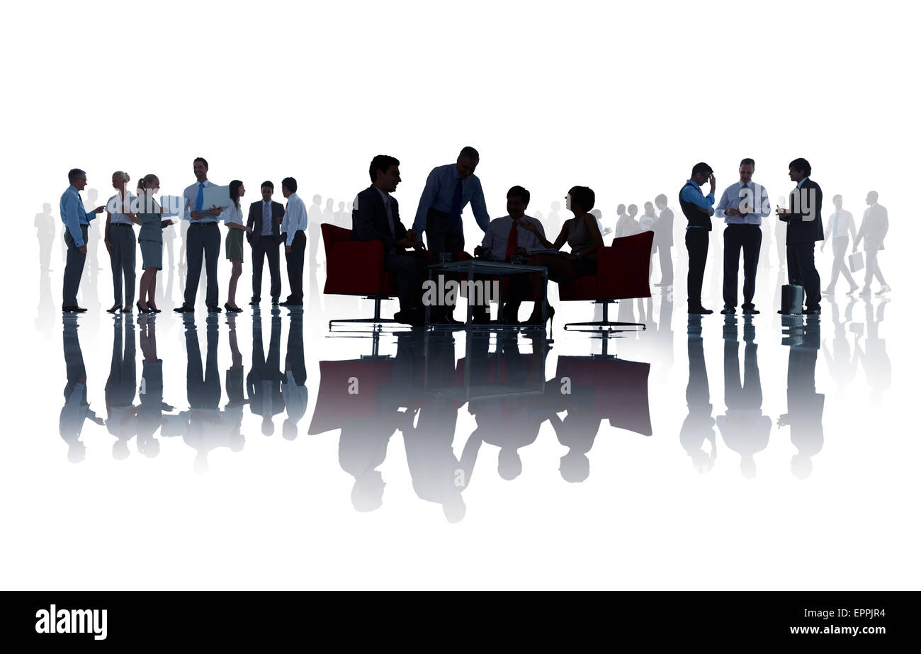 Gruppe von Geschäftsleuten, die in einem weißen Hintergrund zu erörtern. Stockfoto