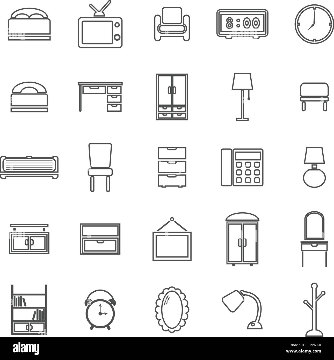 Schlafzimmer-Linie Symbole auf weißem Hintergrund, Lager Vektor Stock Vektor