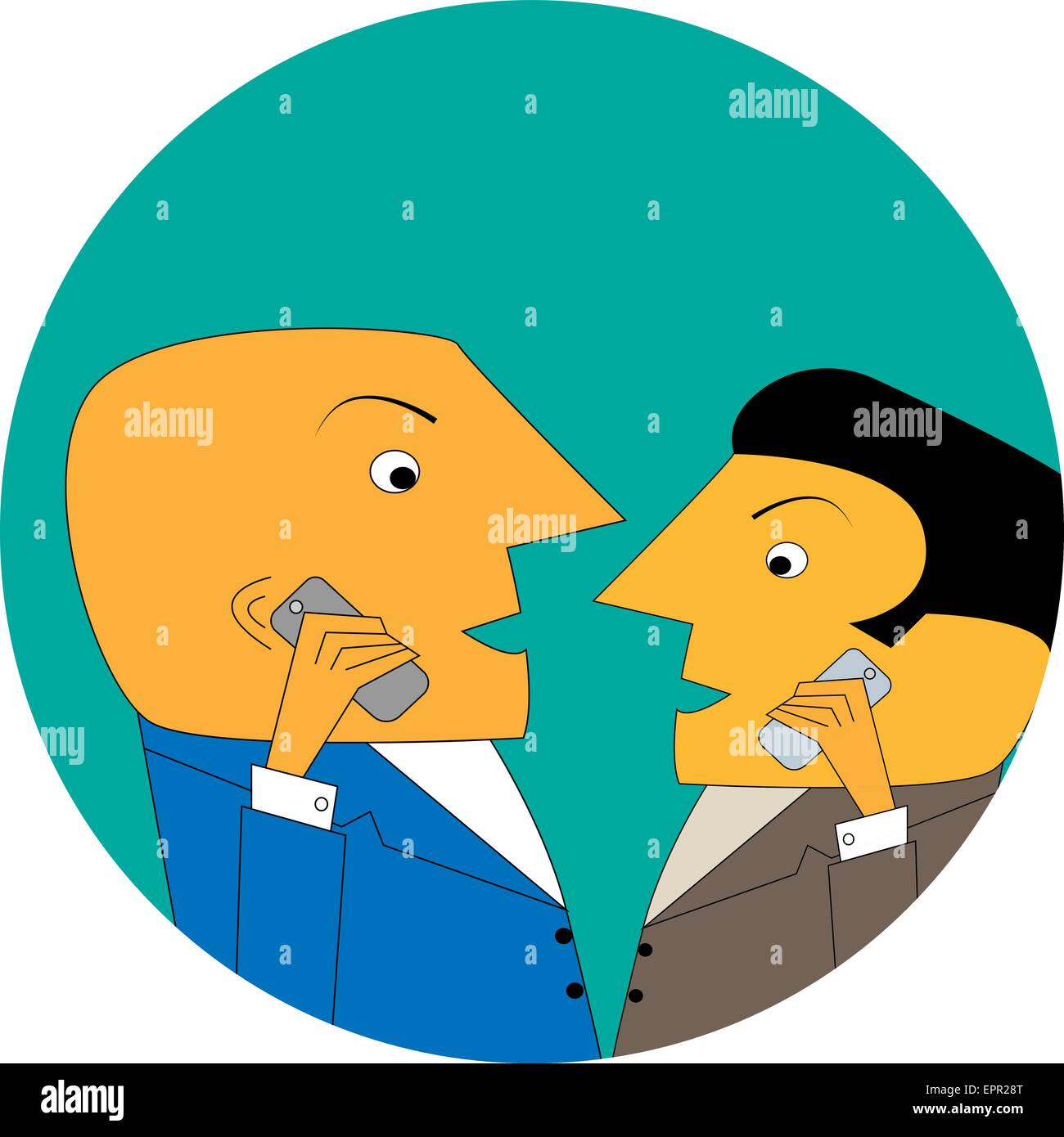 Vektor-Illustration ein Cartoon-Unternehmer mit Mobiltelefonen. Unternehmer auf sein Handy zu sprechen. Stock Vektor