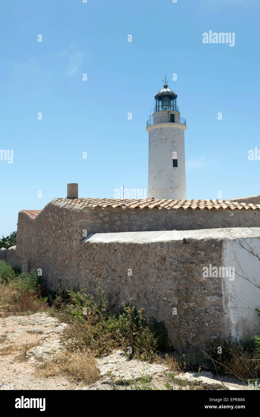 Formentera Barbaria Leuchtturm in mediterranen Tag blauer Himmel Stockfoto