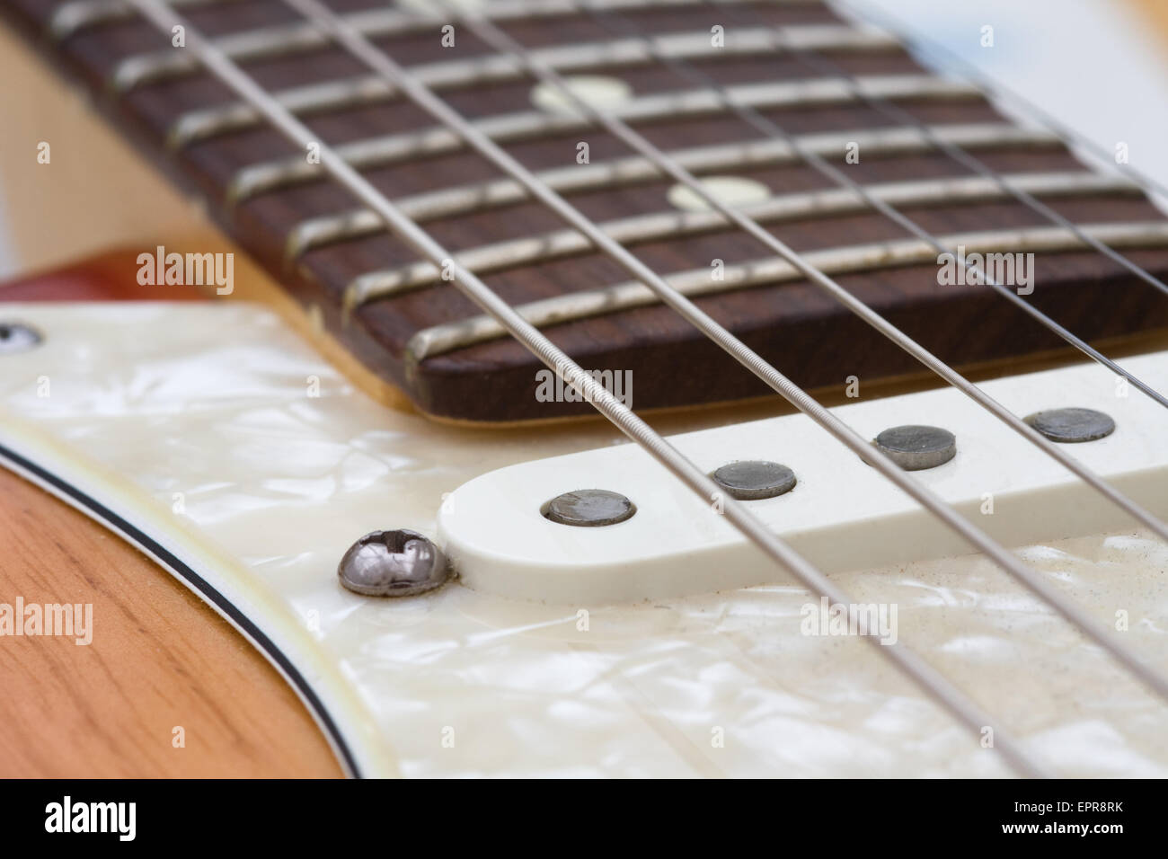 E-Gitarre Saiteninstrument Nahaufnahme Makroaufnahme Stockfoto