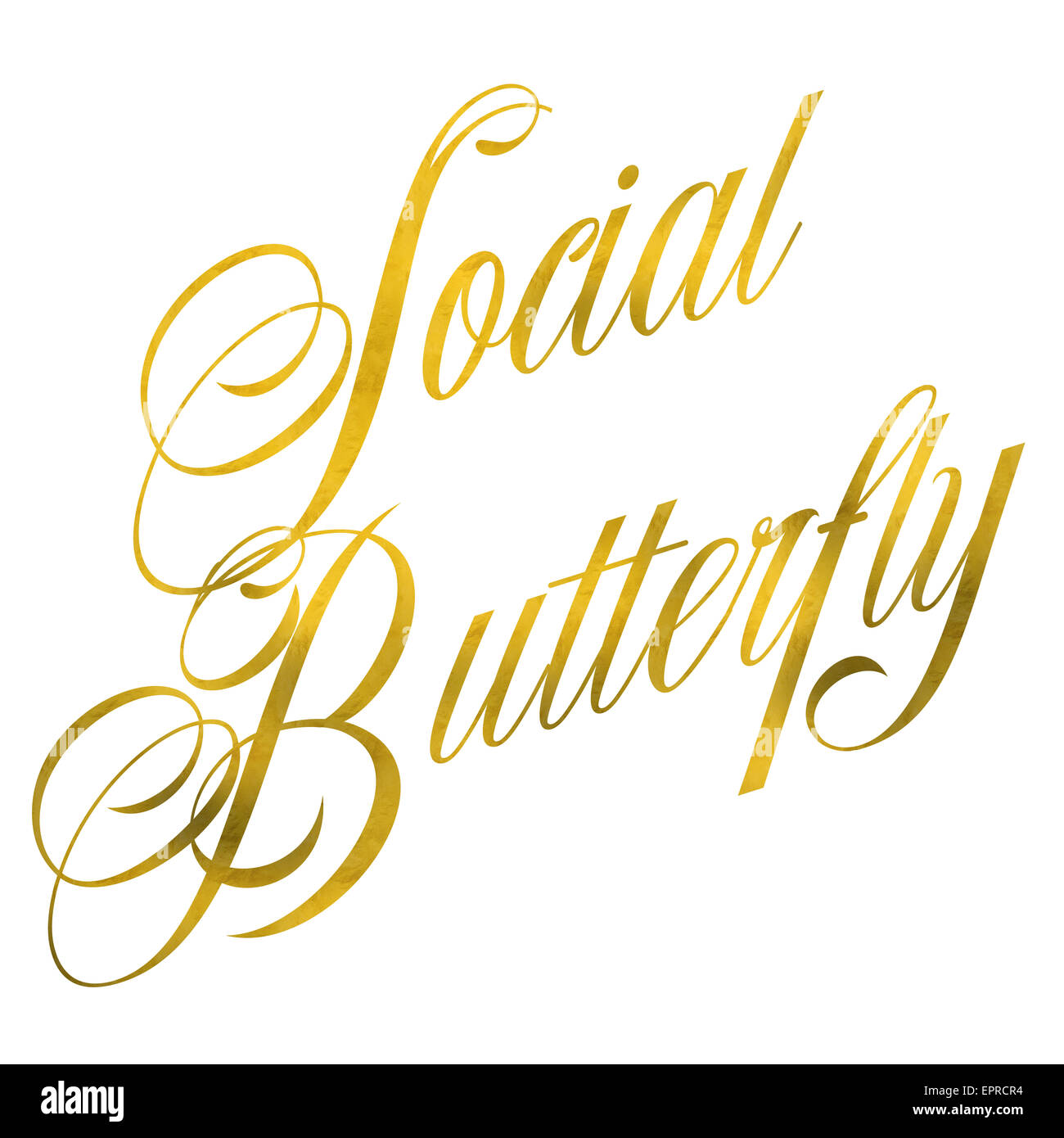 Sozialer Schmetterling Gold Faux Folie Metallic Glitter zitieren isolierten auf weißen Hintergrund Stockfoto