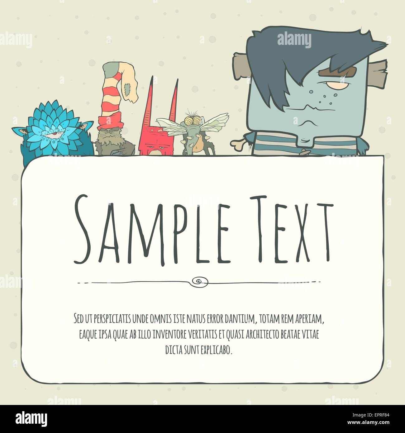 Niedliche Doodle Monster Greeteng oder Einladung Karte mit Platz für Ihren Text. Stock Vektor