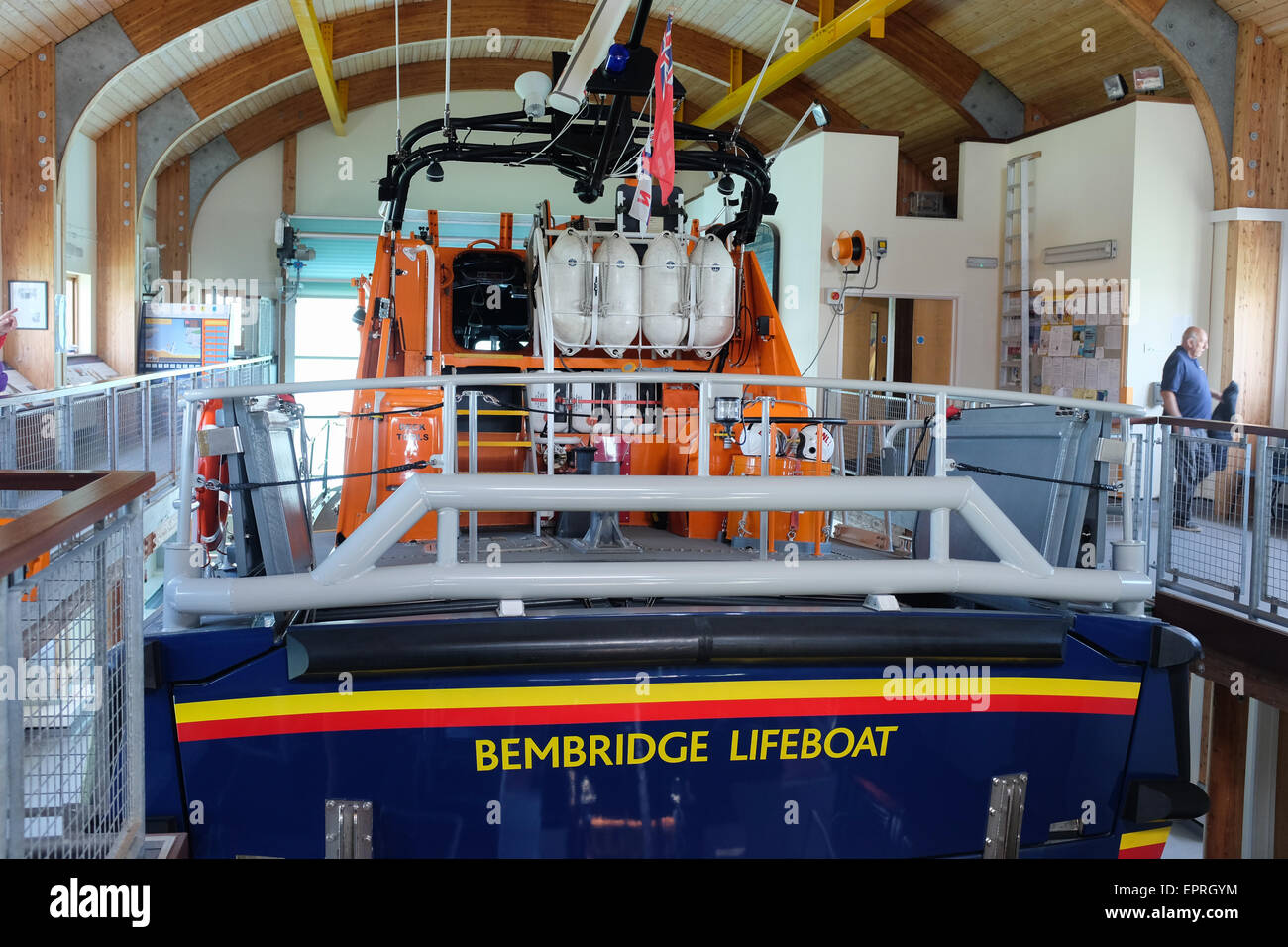 Bembridge Rettungsboot in befindet sich in der Bembridge Rettungsboot House auf der Isle Of Wight, England. Stockfoto