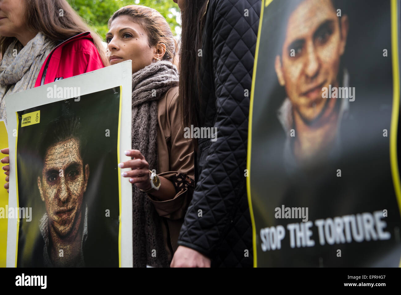 Ensaf Haidar, Frau des inhaftierten Saudi-Arabische Blogger Raif Badawi, Proteste für seine Freilassung. Stockfoto