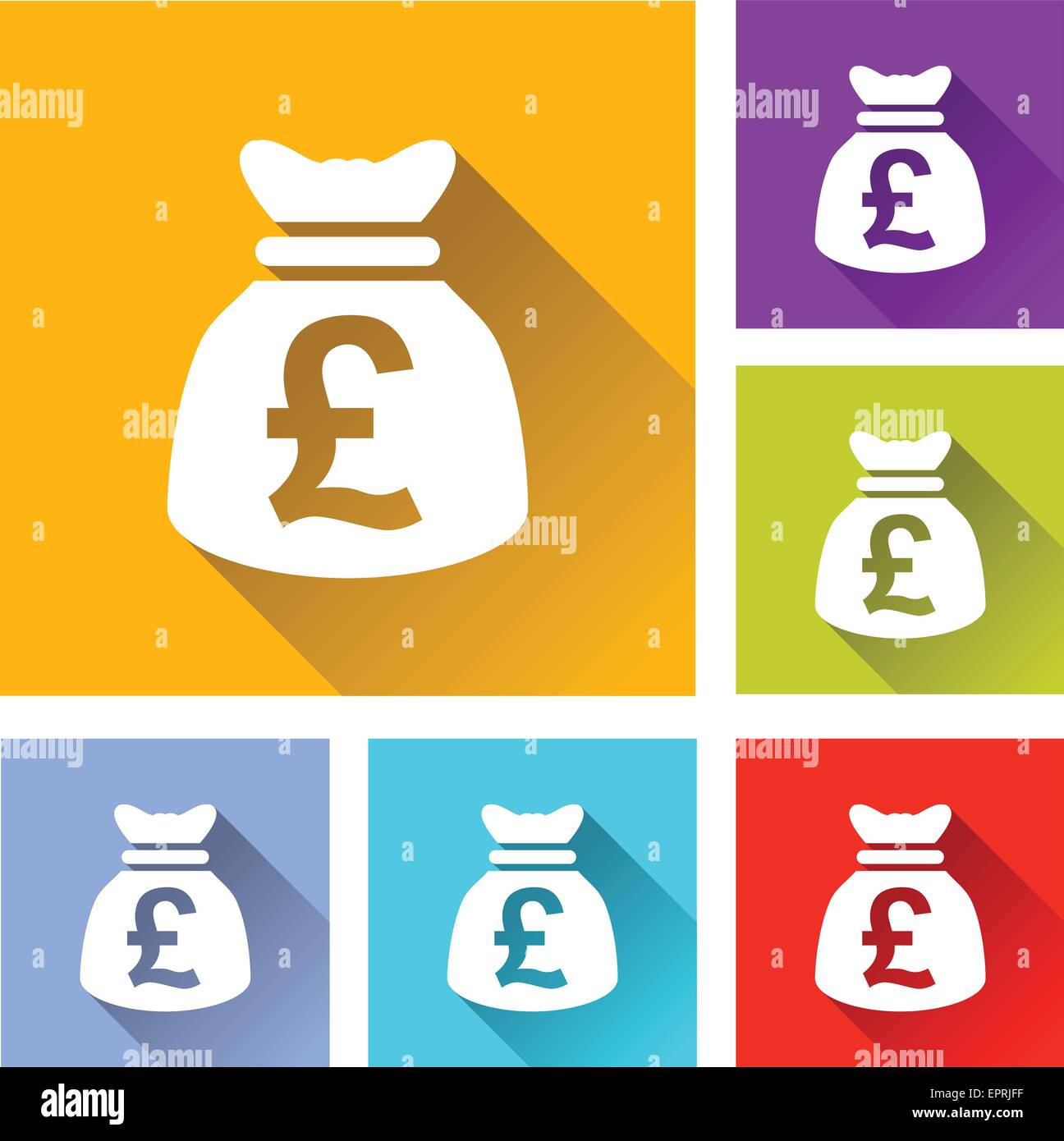 Abbildung des flachen Designs stellen Icons für Pfund Sterling Tasche Stock Vektor