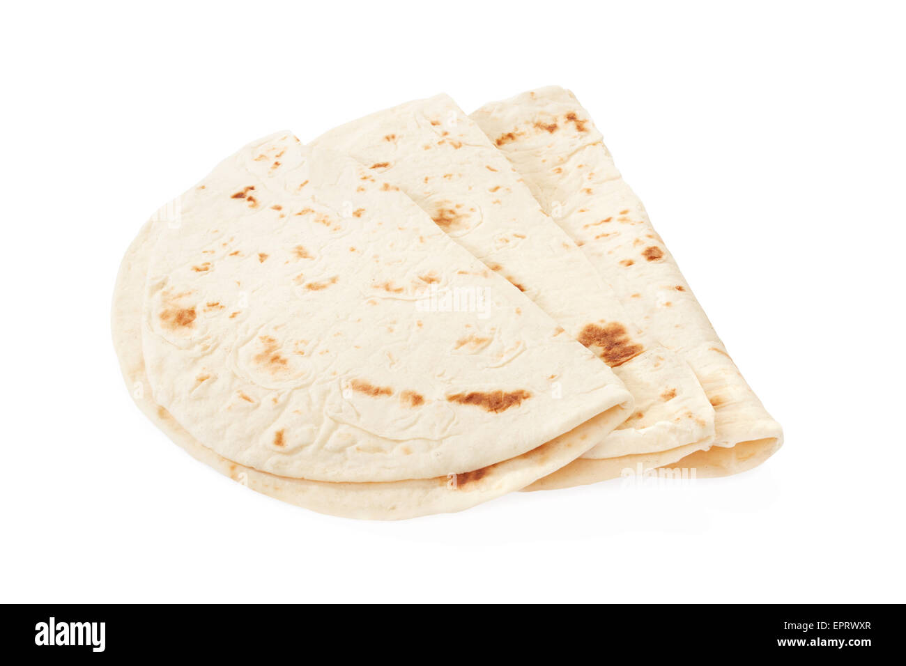 Piadina, Tortilla Gruppe isoliert auf weiss, Clipping-Pfad enthalten Stockfoto