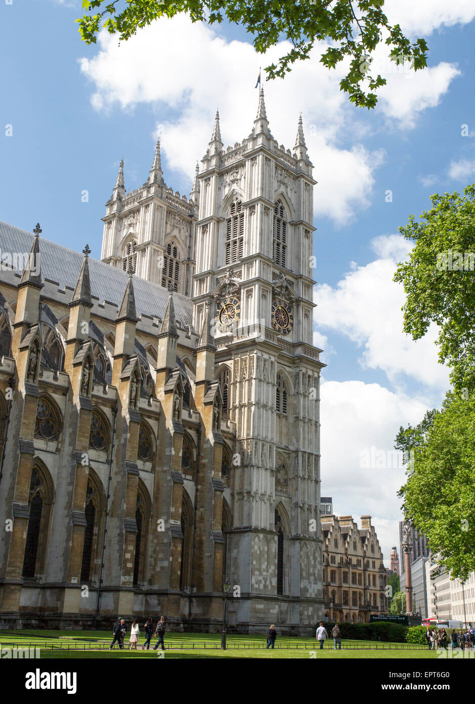 Westminster Abbey von Parliament Square, London Stockfoto