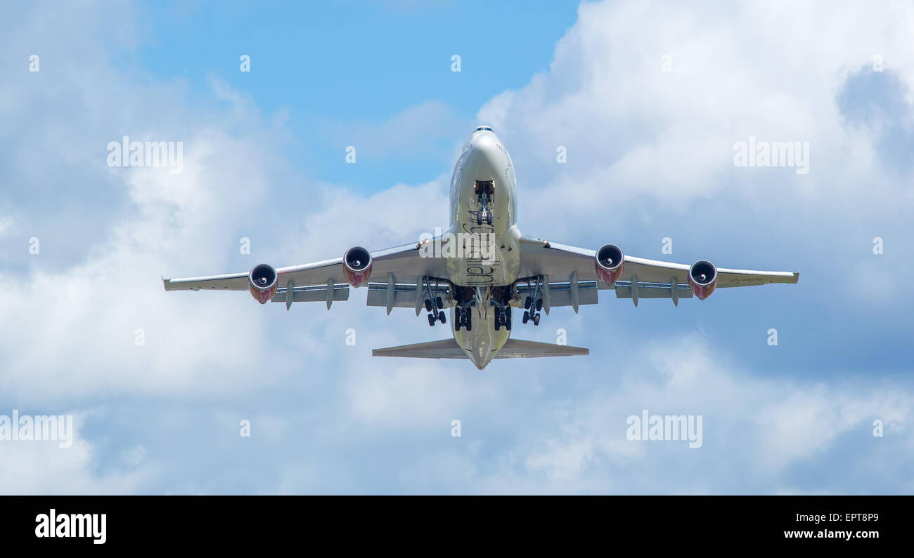 Boeing 747 Virgin Atlantic gerade abgenommen vom Flughafen Manchester Stockfoto