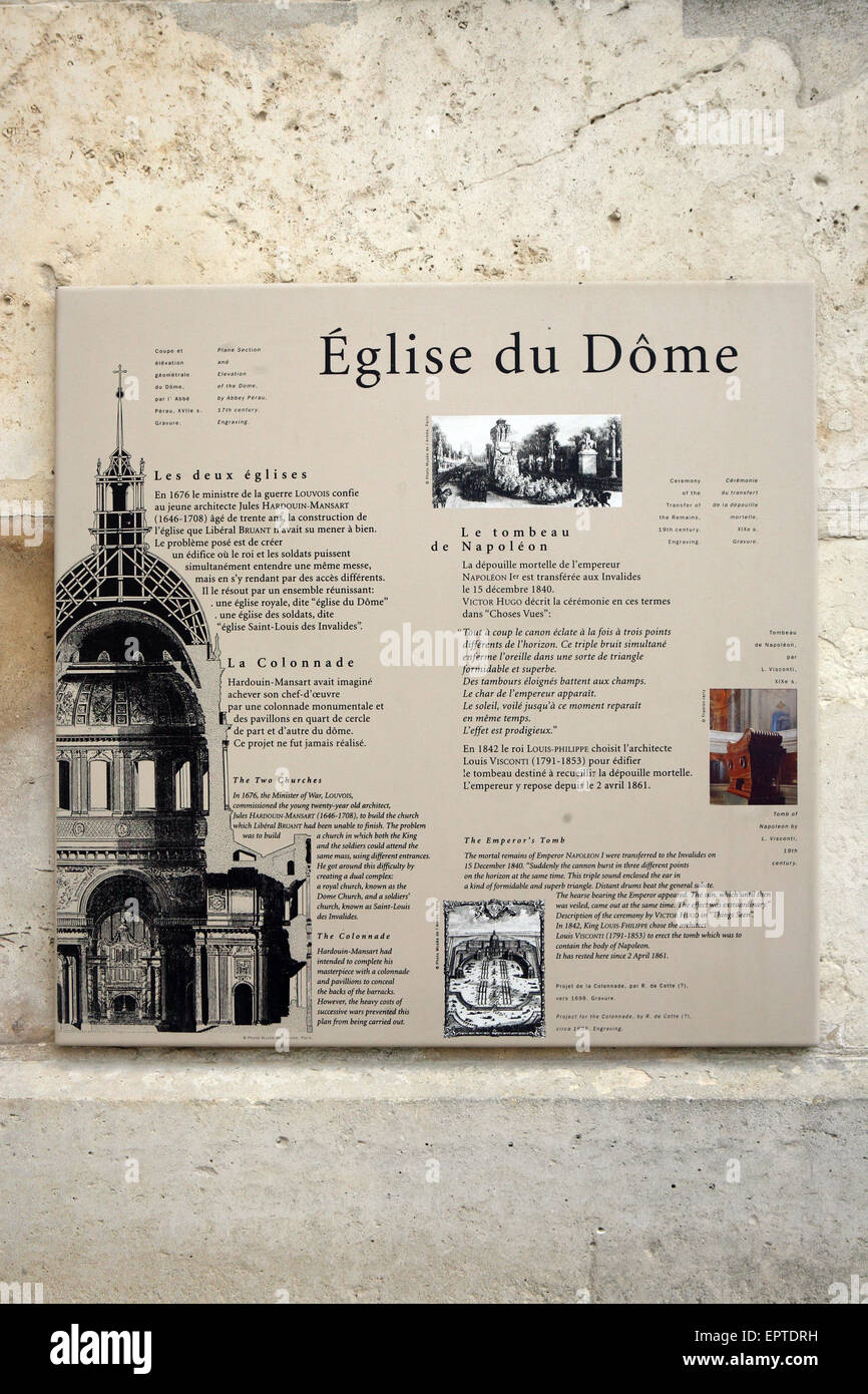 Cutaway Plakat Darstellung Domkirche oder Eglise du Dôme Invalides Paris Stockfoto