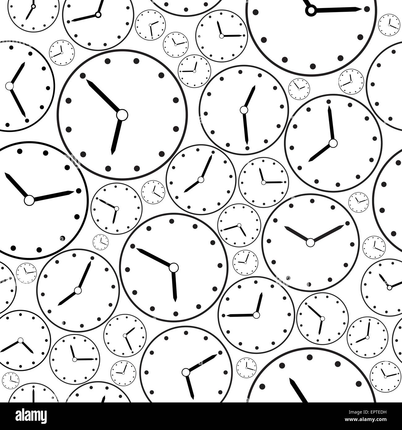 Nahtlose schwarz-weiß-Uhr-Muster für den Hintergrund Stock Vektor