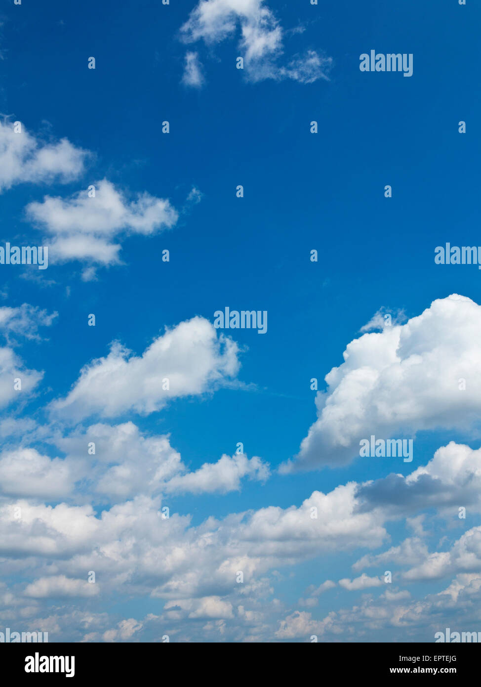 Geschwollenen Wolken am blauen Himmel Stockfoto