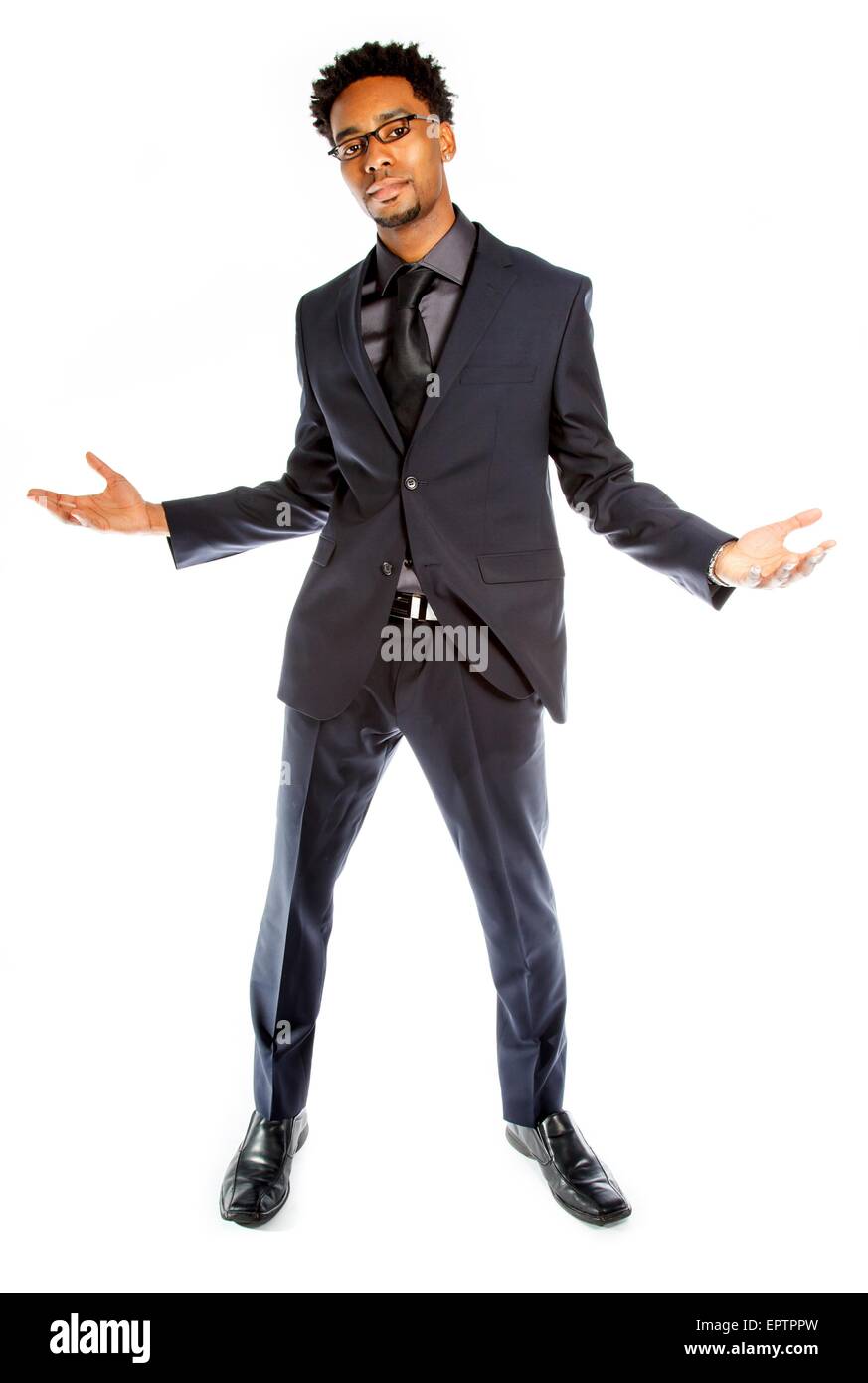 Attraktive afro-amerikanische Business Mann posiert im Studio isoliert auf weißem Hintergrund Stockfoto