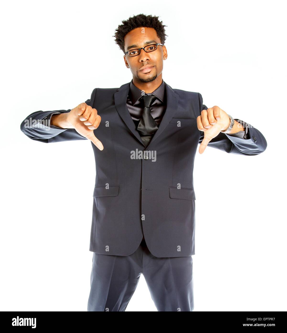 Attraktive afro-amerikanische Business Mann posiert im Studio isoliert auf weißem Hintergrund Stockfoto